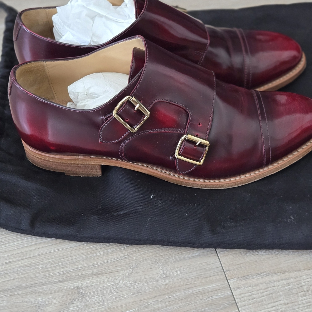 Angela Scott Women's Burgundy Double Monk Strap Shoes
